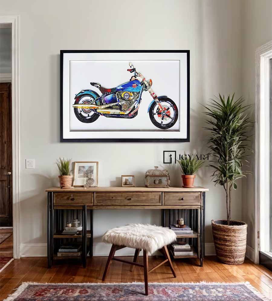 Collage art painting motorcycle Collage Art children's room painting