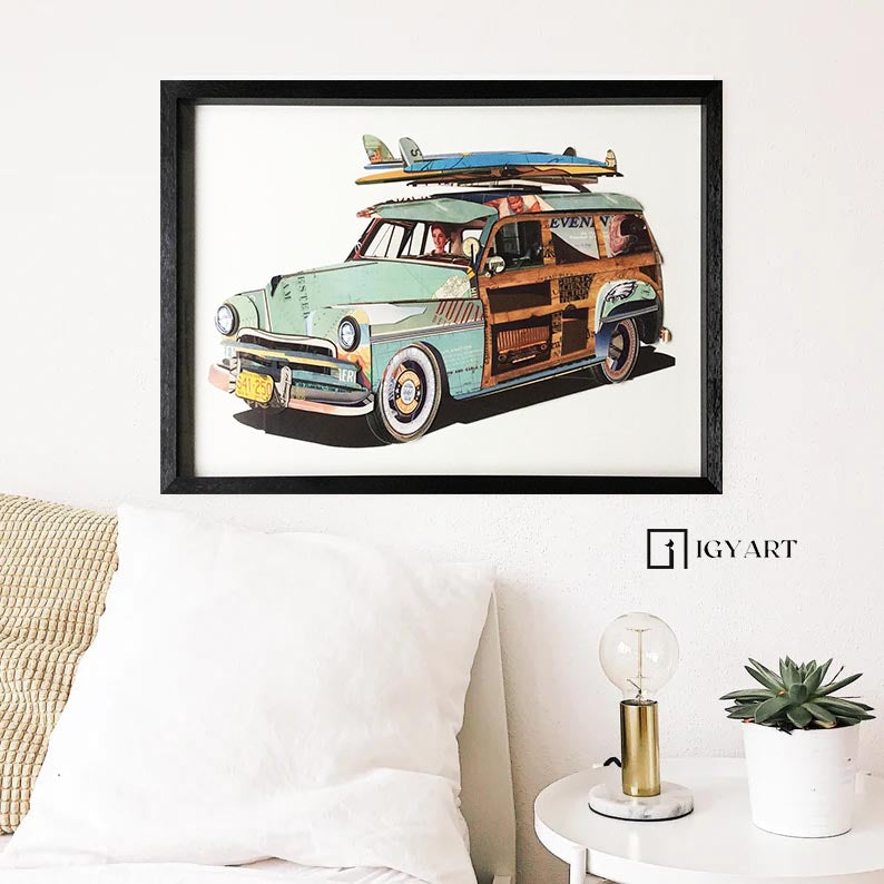 Collage art painting Car Collage Art children's room decor painting