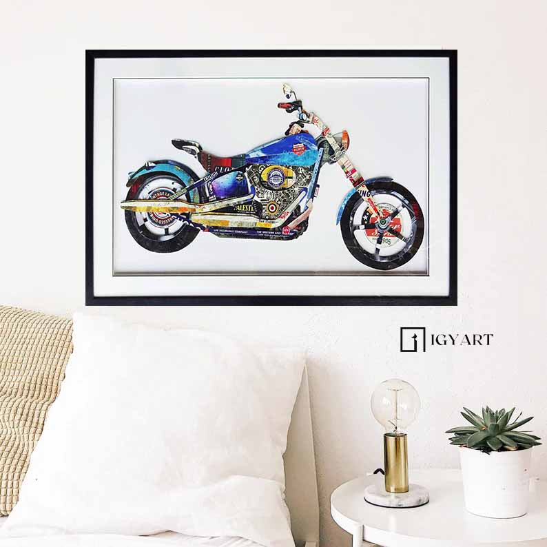 Collage art painting motorcycle Collage Art children's room painting