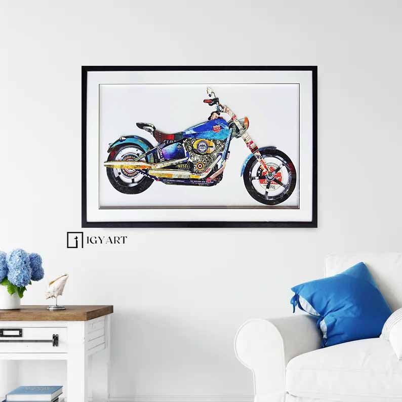 Collage art painting motorcycle Collage Art children's room painting