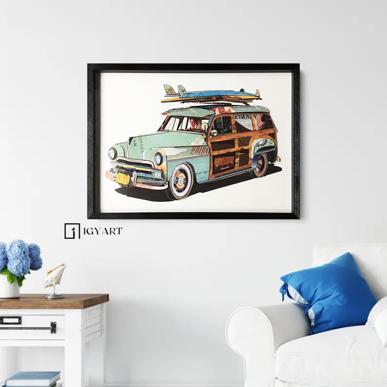 Collage art painting Car Collage Art children's room decor painting