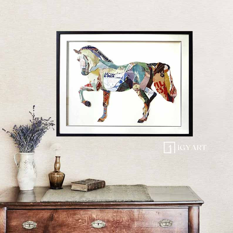 Horse Collage Art Collage art painting children's room painting