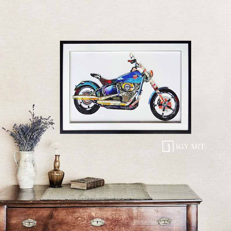 Collage art painting motorcycle Collage Art children's room painting