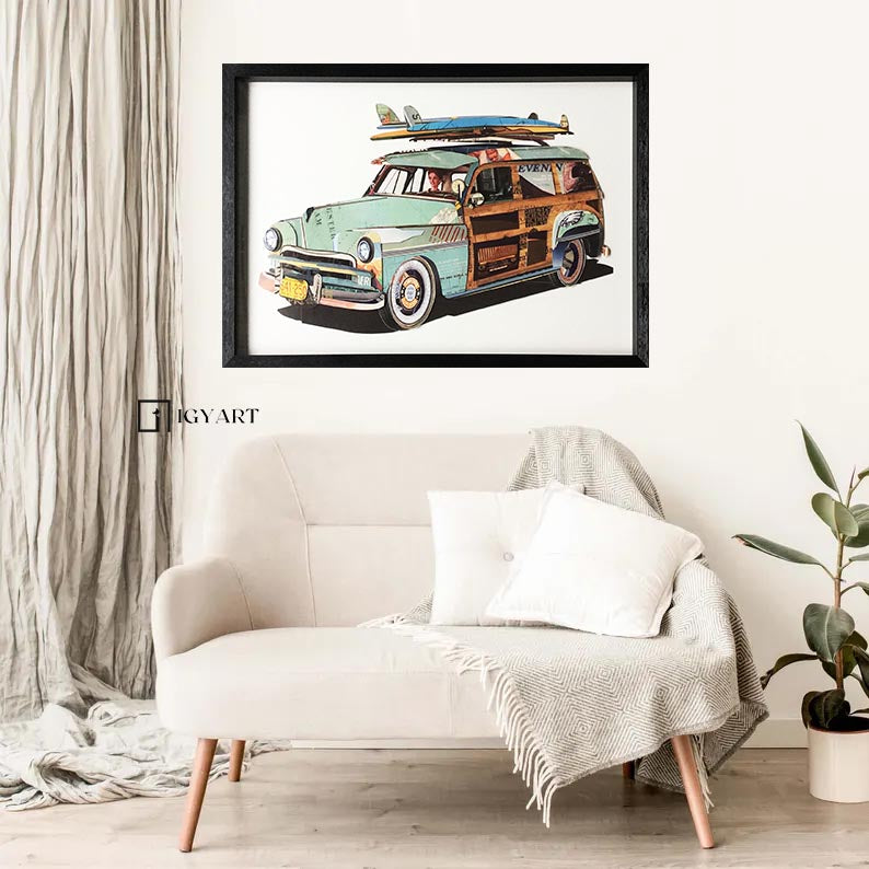 Collage art painting Car Collage Art children's room decor painting