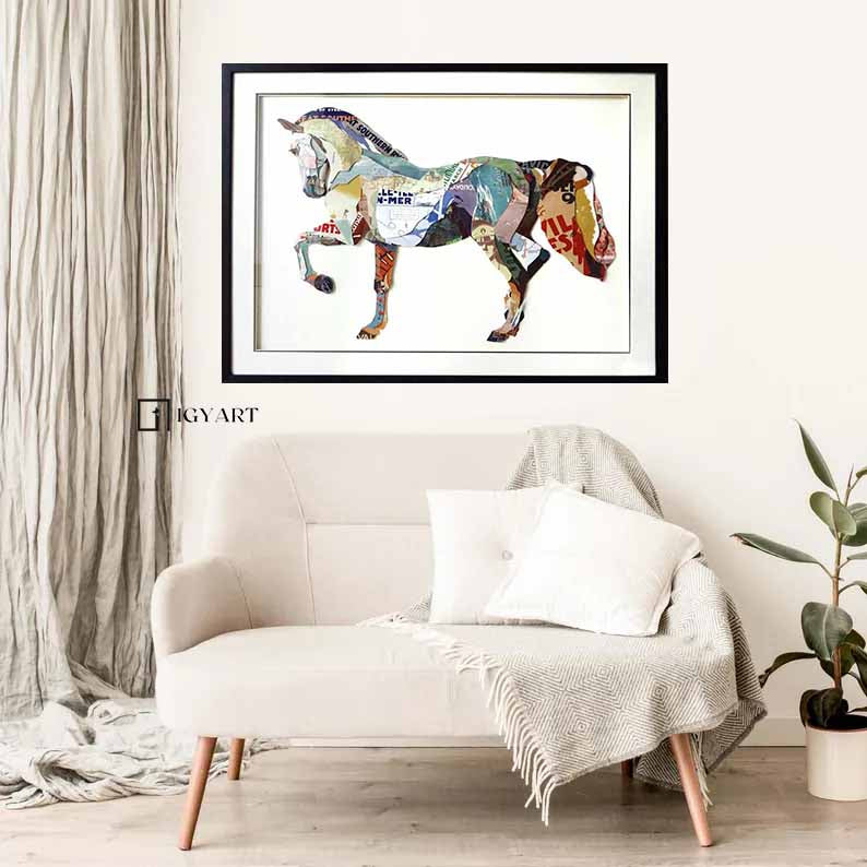 Horse Collage Art Collage art painting children's room painting