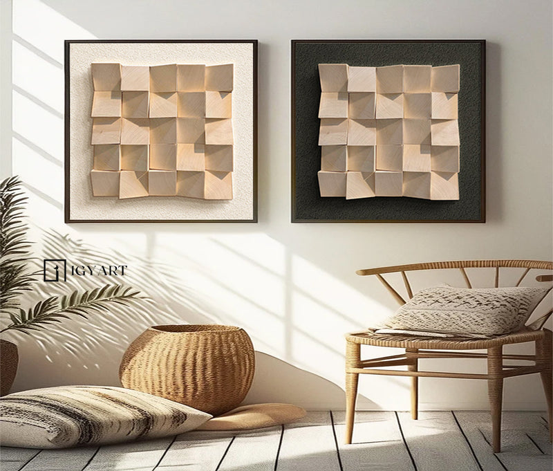 Set of 2 Wood decor painting Wood wall art Set of 2 wood Textured Art 