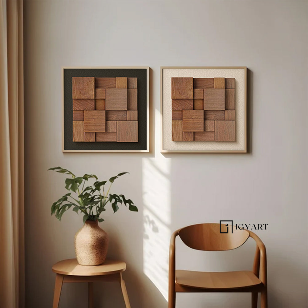 Set of 2 Wood decor painting Wood wall art Set of 2 wood Textured Art 