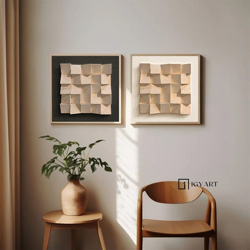 Set of 2 Wood decor painting Wood wall art Set of 2 wood Textured Art 