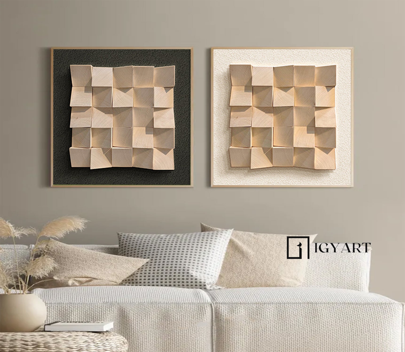 Set of 2 Wood decor painting Wood wall art Set of 2 wood Textured Art 