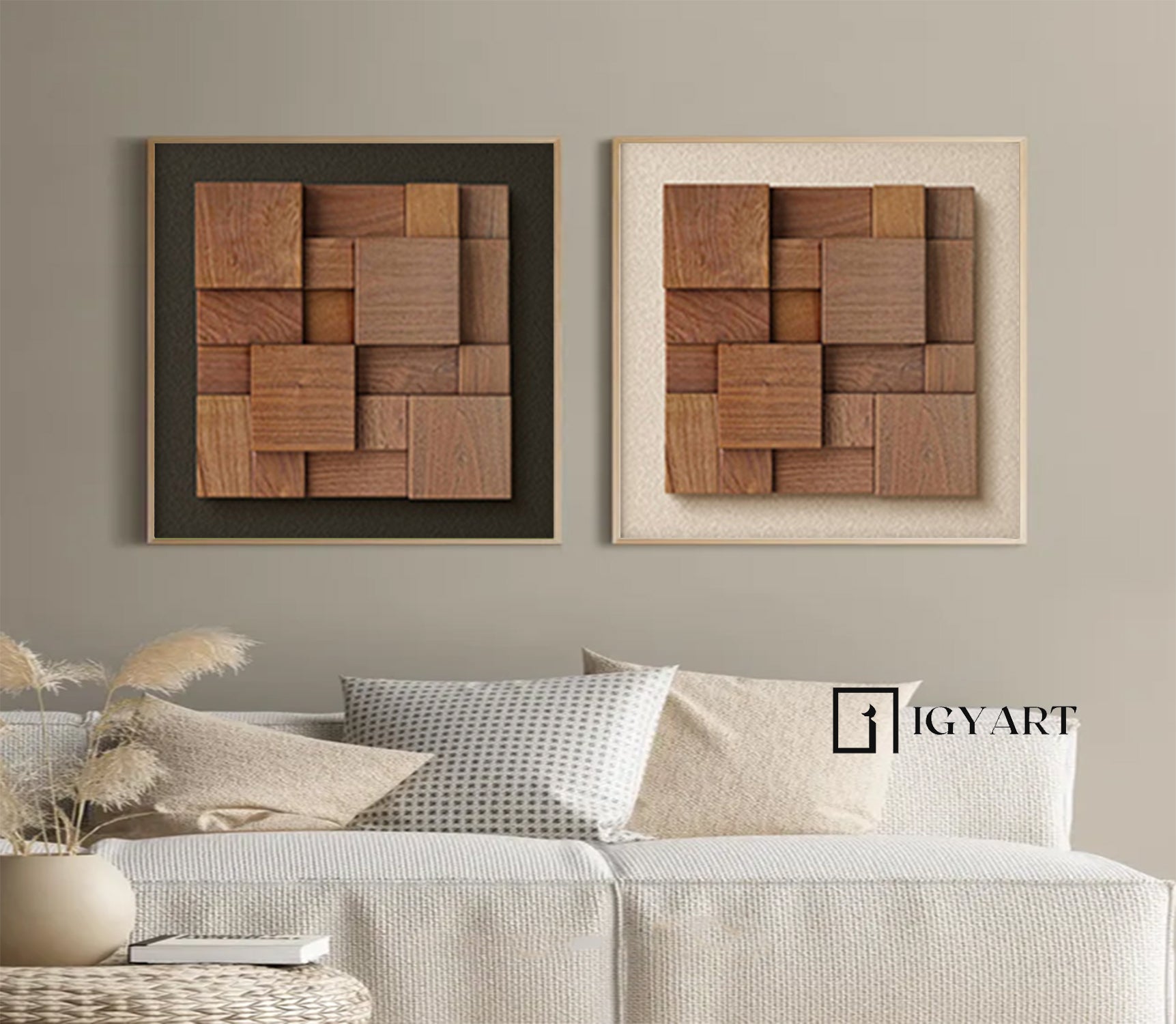 Set of 2 Wood decor painting Wood wall art Set of 2 wood Textured Art 