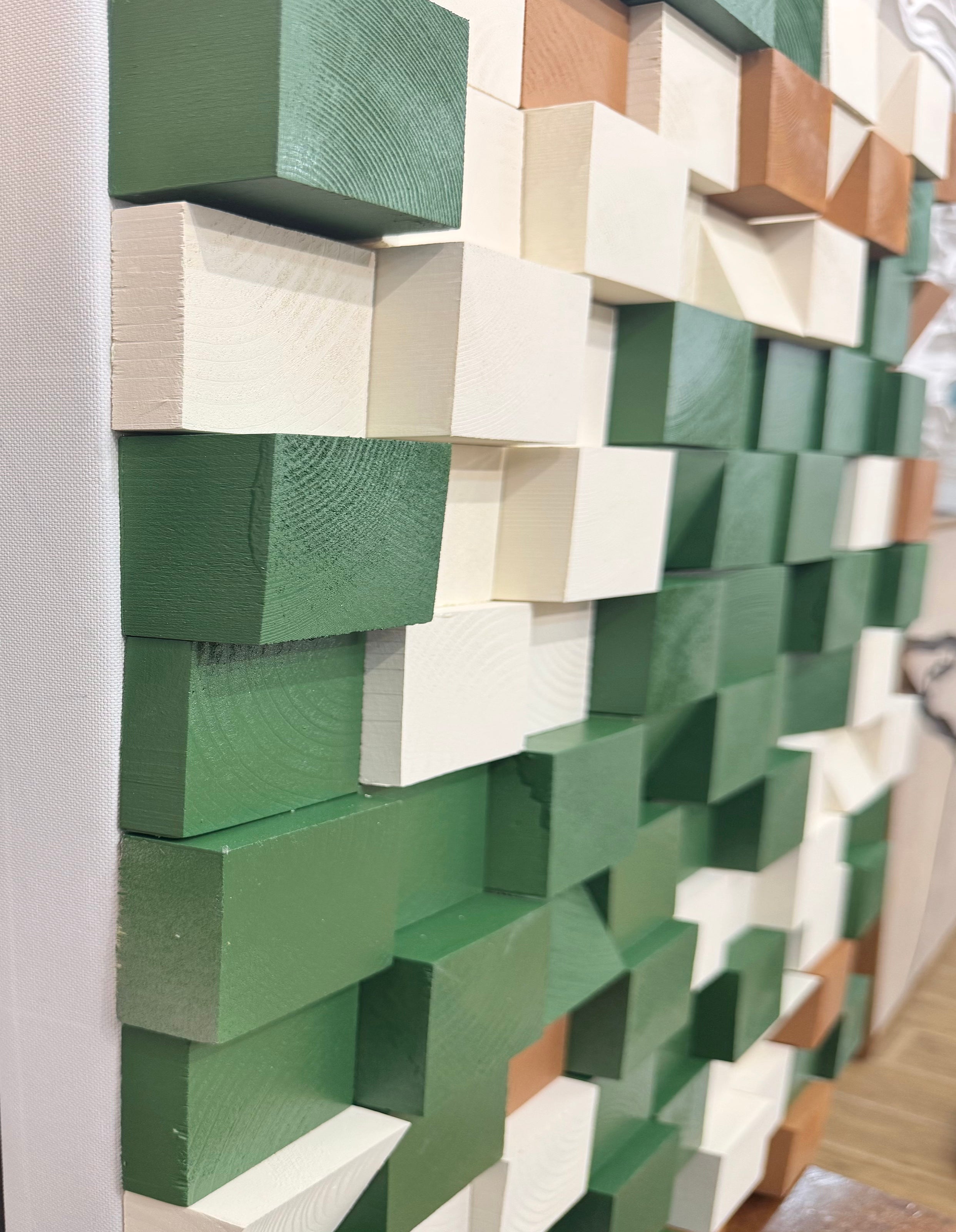 Green Sculptured art Green Wood carving wall art Green Textured Wall Art