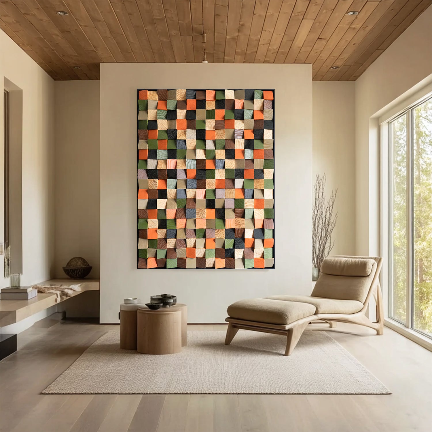 Colorful Wood Collage Wall Art decor Sculptured Textured Wall Art 