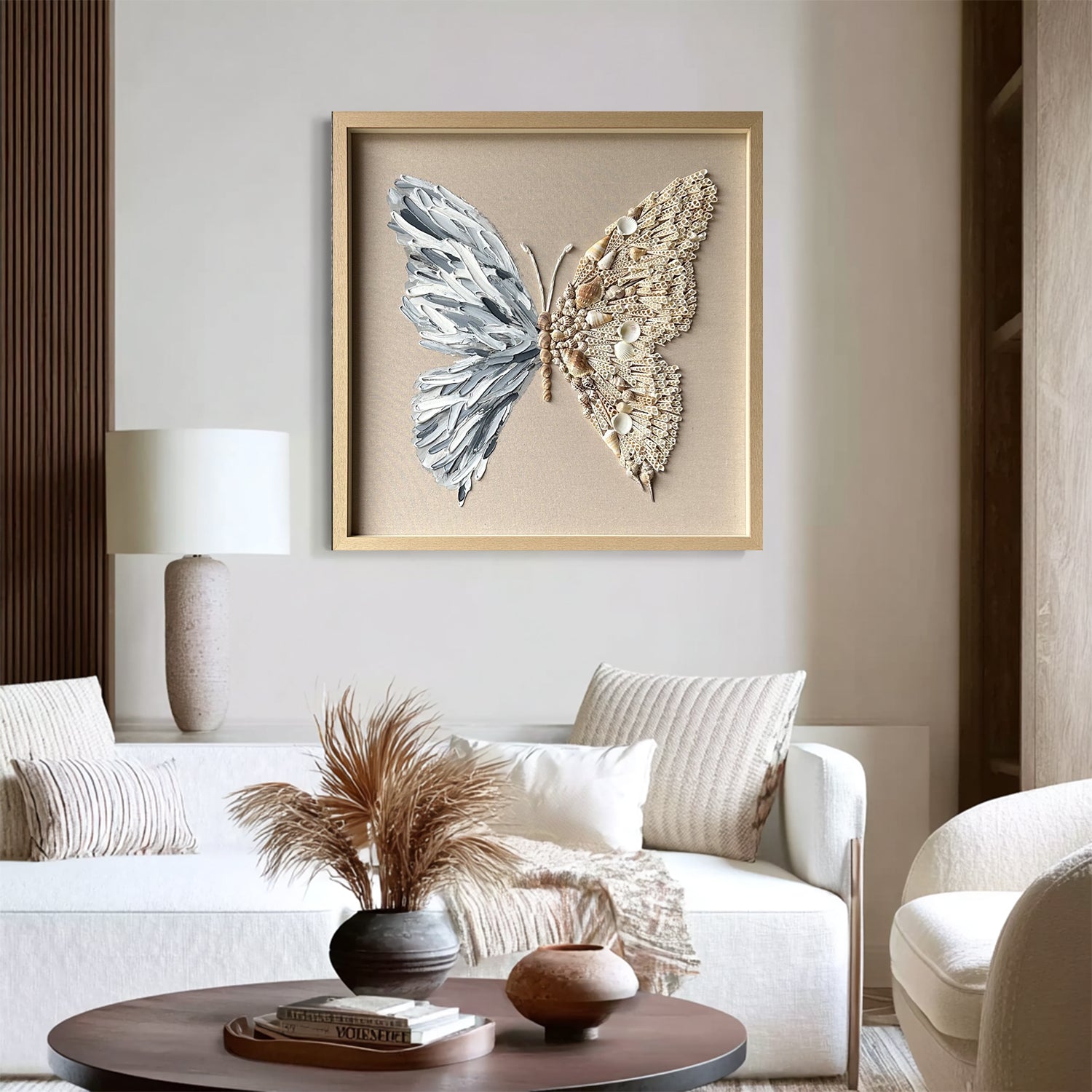 butterfly wall art Shell decor painting butterfly painting shell decor art
