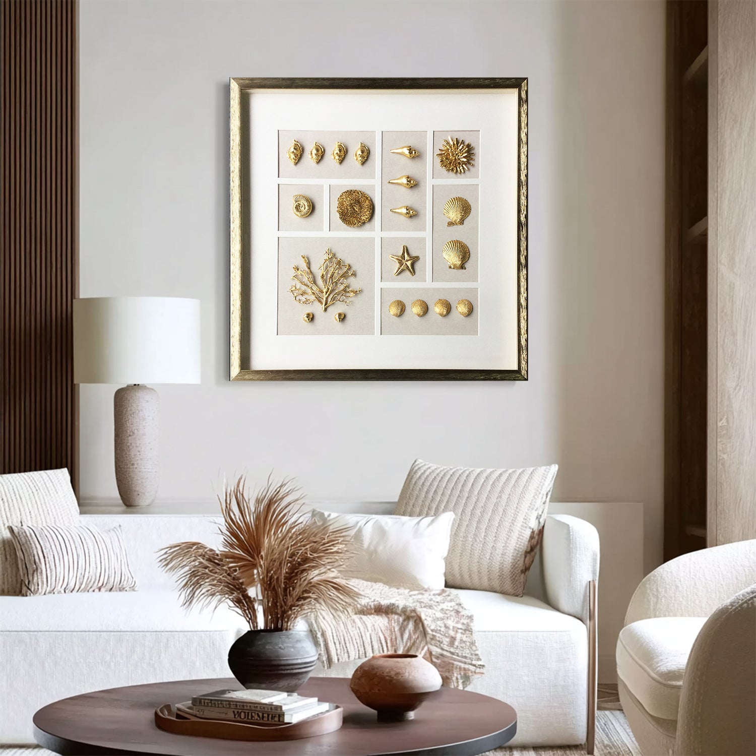 Golden shell wall decor art Shell decor painting butterfly painting
