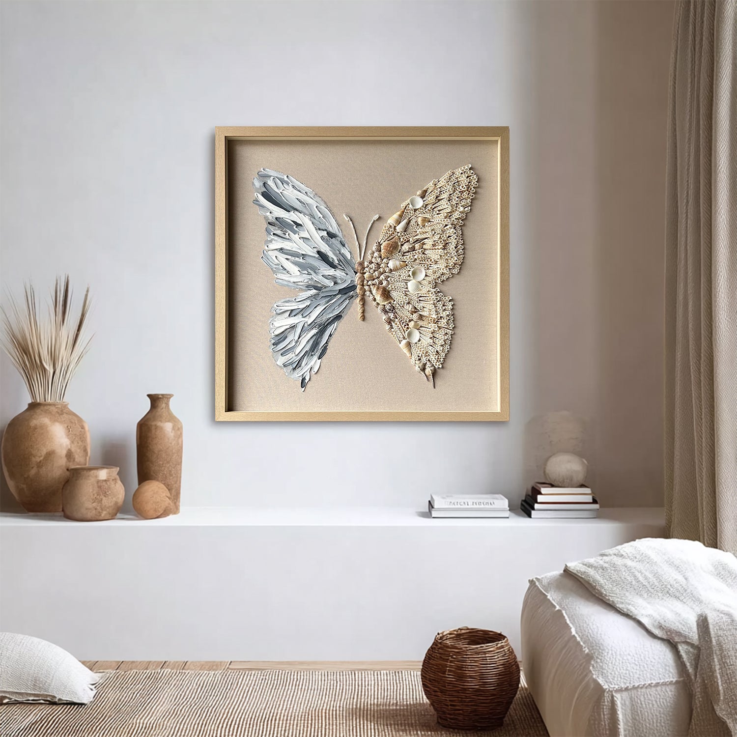 butterfly wall art Shell decor painting butterfly painting shell decor art
