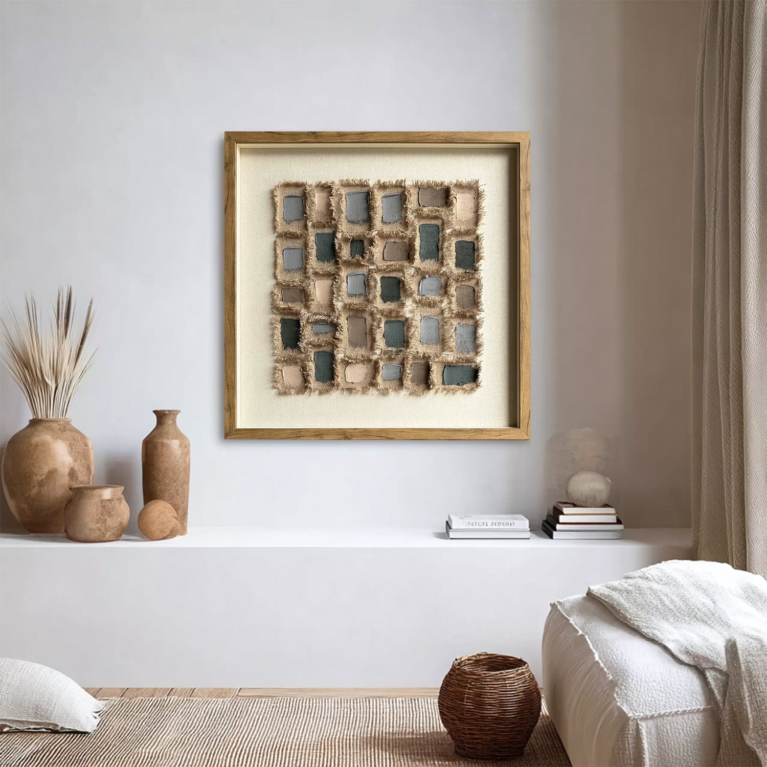 Brown canvas paint art, linen decor painting, canvas decor painting