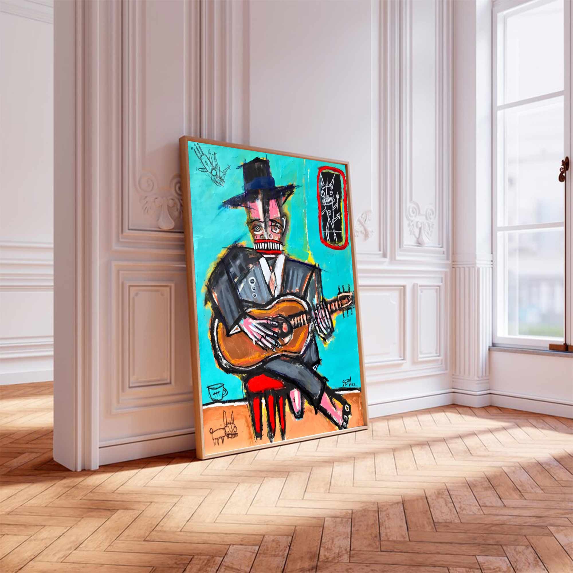 Basquiat style Blue abstract art Basquiat Colorful abstract painting 