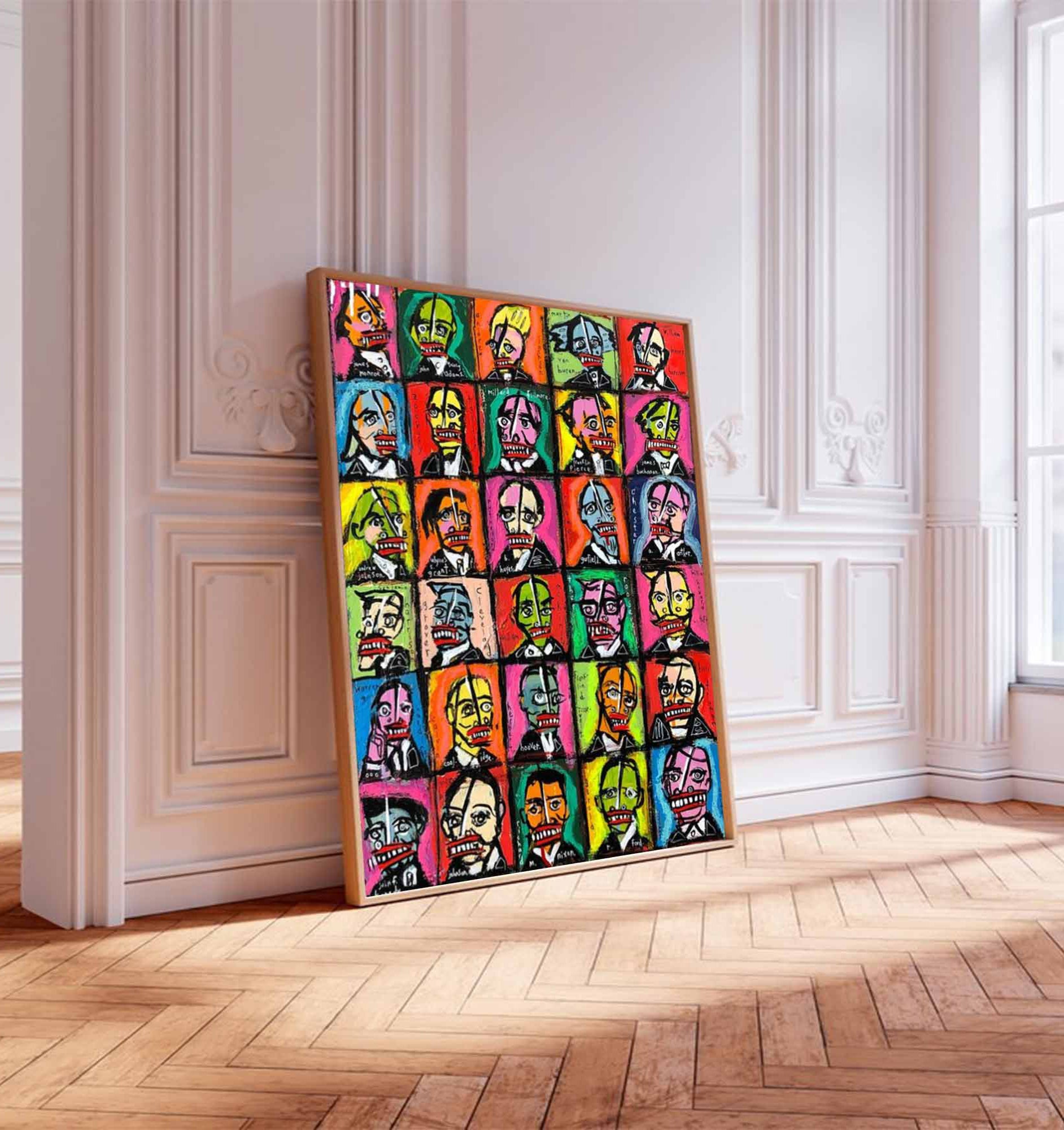 Pop Art Presidents Abstract Graffiti Style Portrait Painting Colorful Modern Political Wall Art