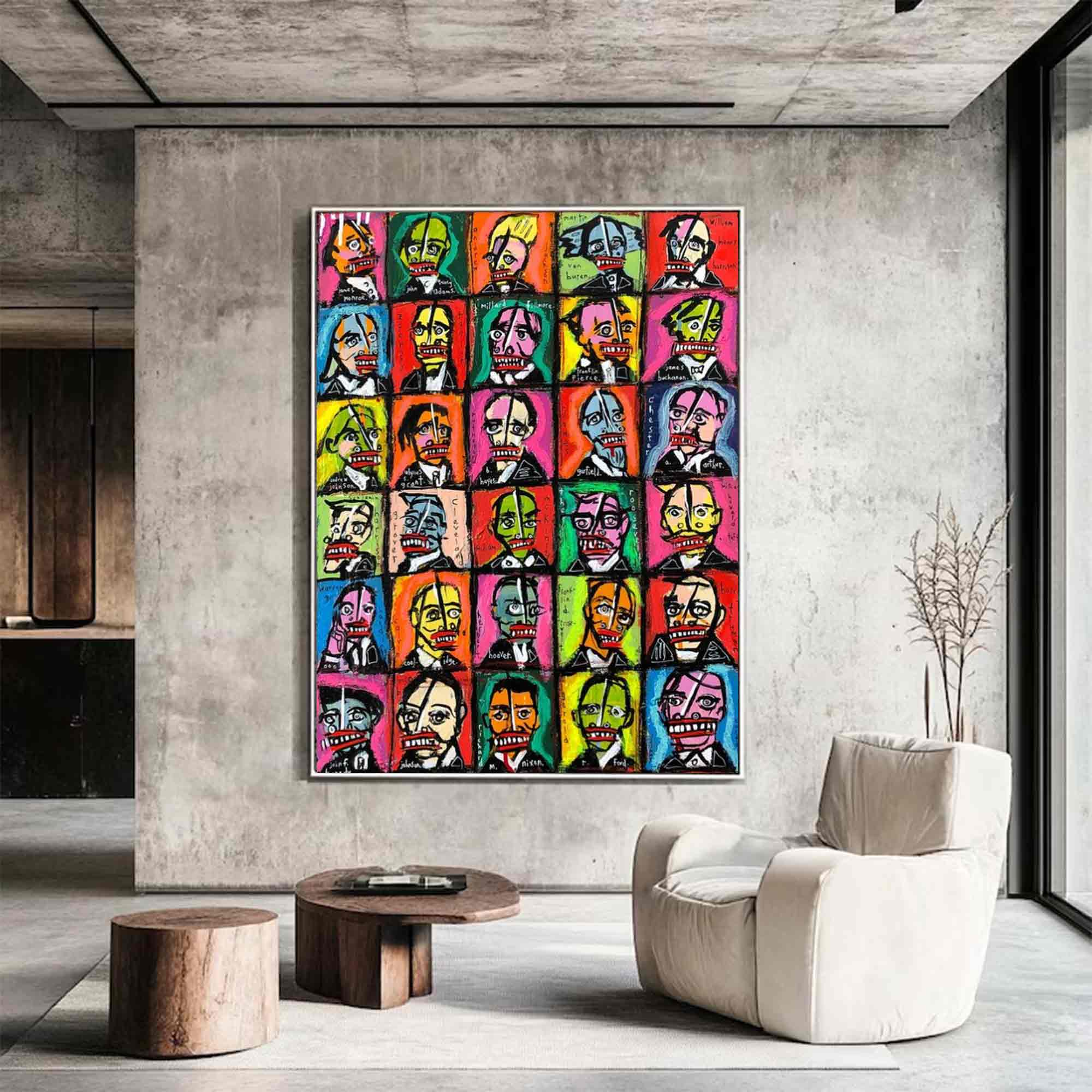 Pop Art Presidents Abstract Graffiti Style Portrait Painting Colorful Modern Political Wall Art