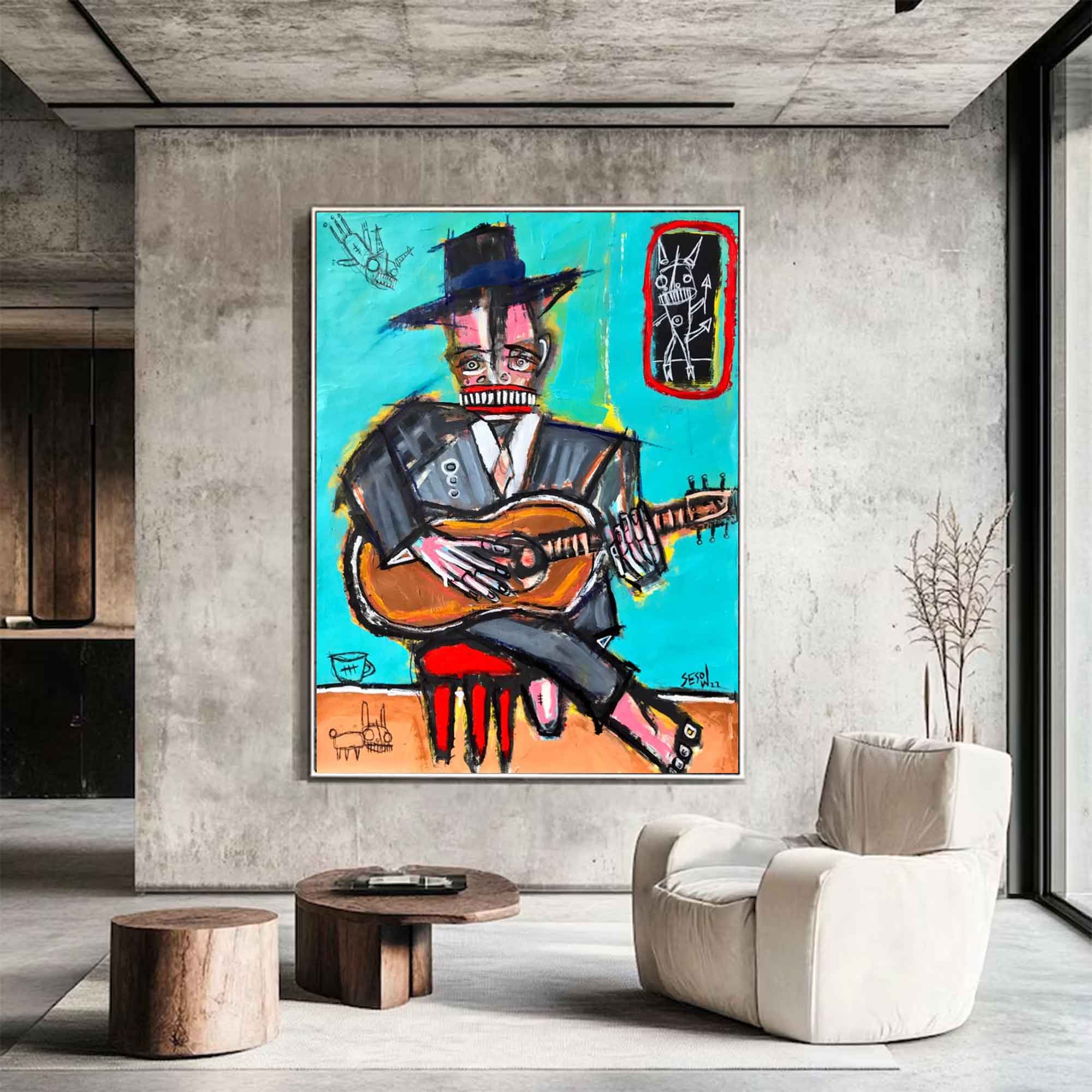 Basquiat style Blue abstract art Basquiat Colorful abstract painting 