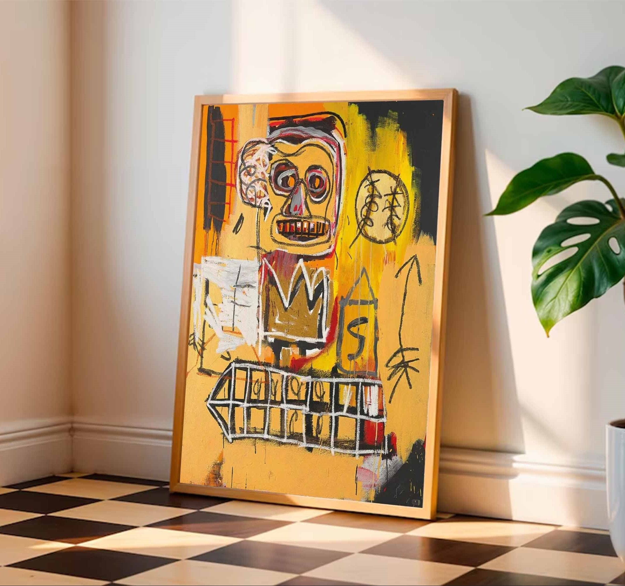 Basquiat style painting Colorful abstract art Basquiat style yellow abstract art