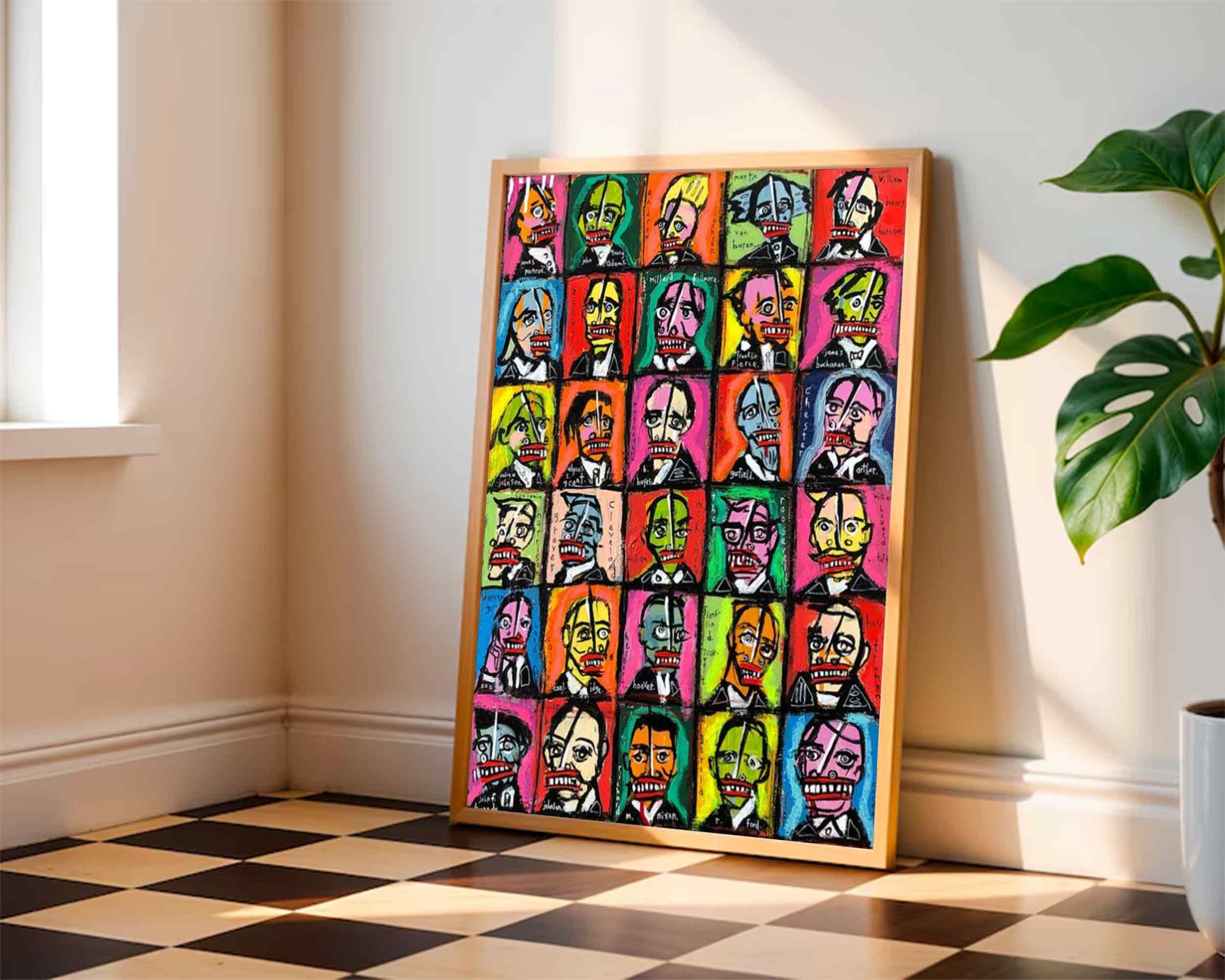 Pop Art Presidents Abstract Graffiti Style Portrait Painting Colorful Modern Political Wall Art