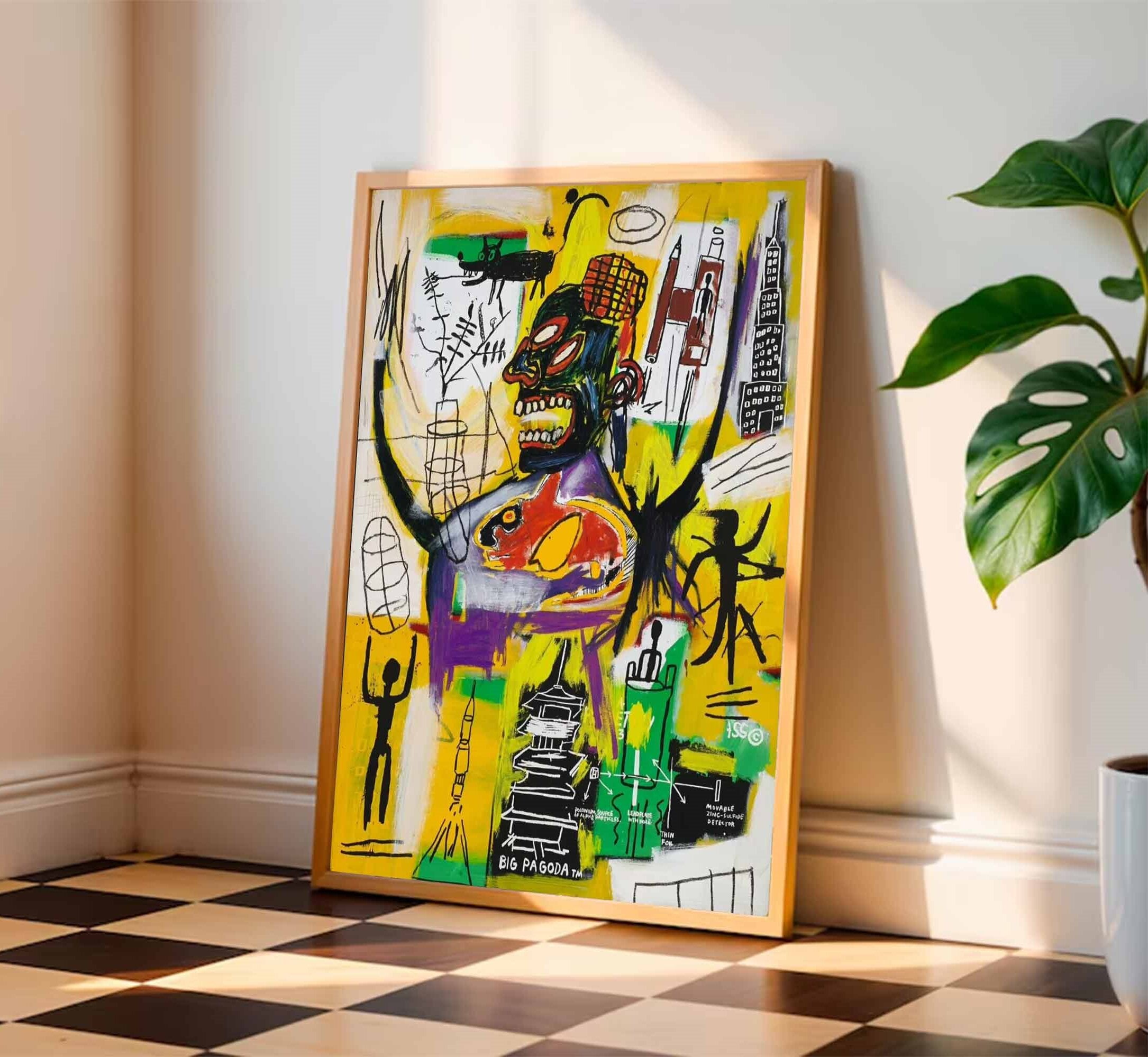 street graffiti art,vibrant colorful canvas style of Basquiat,Pop art