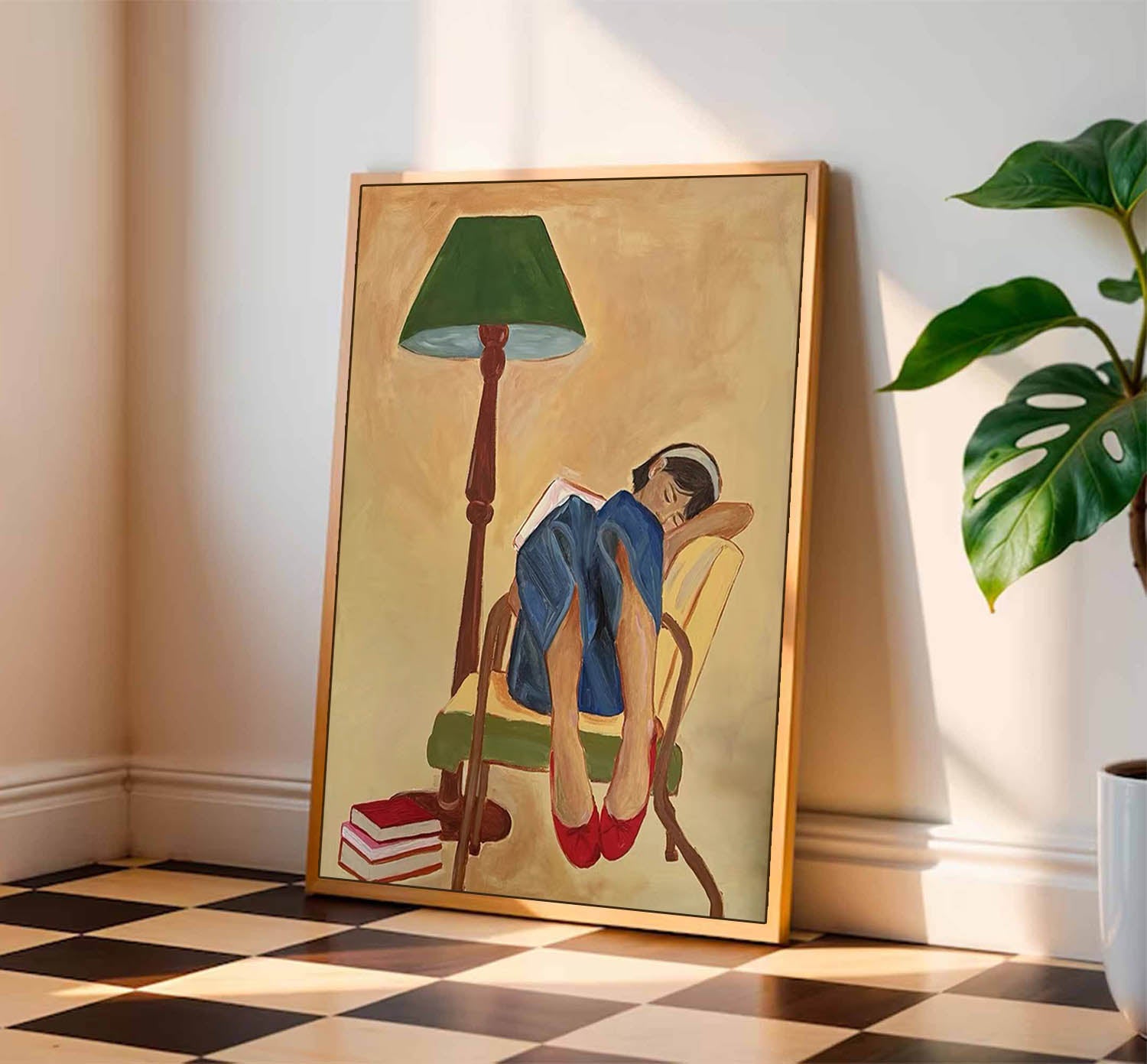 Matisse Style Girl Reading Oil Painting, Expressionist Mid-century Wall Art
