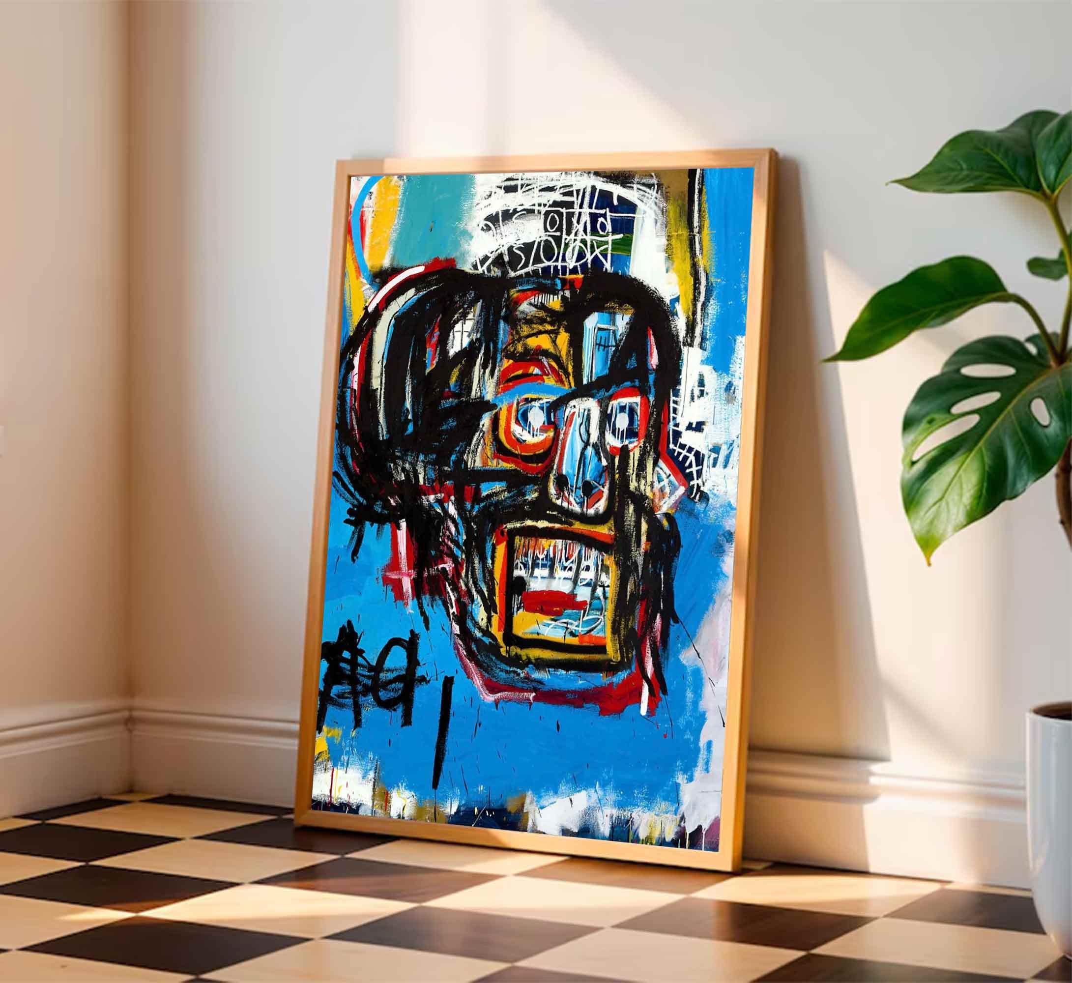 Basquiat style Blue abstract art Basquiat Colorful abstract painting 