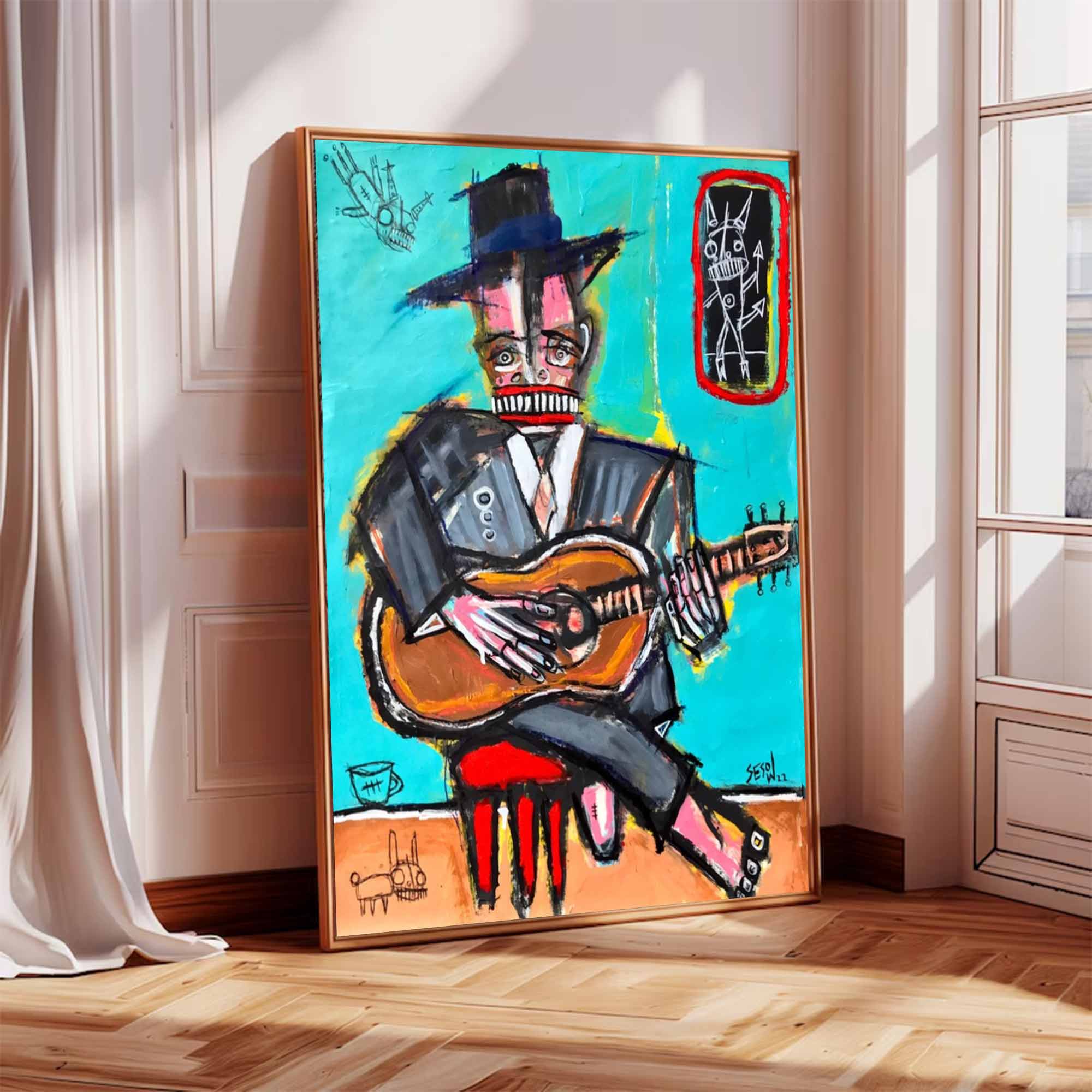 Basquiat style Blue abstract art Basquiat Colorful abstract painting 