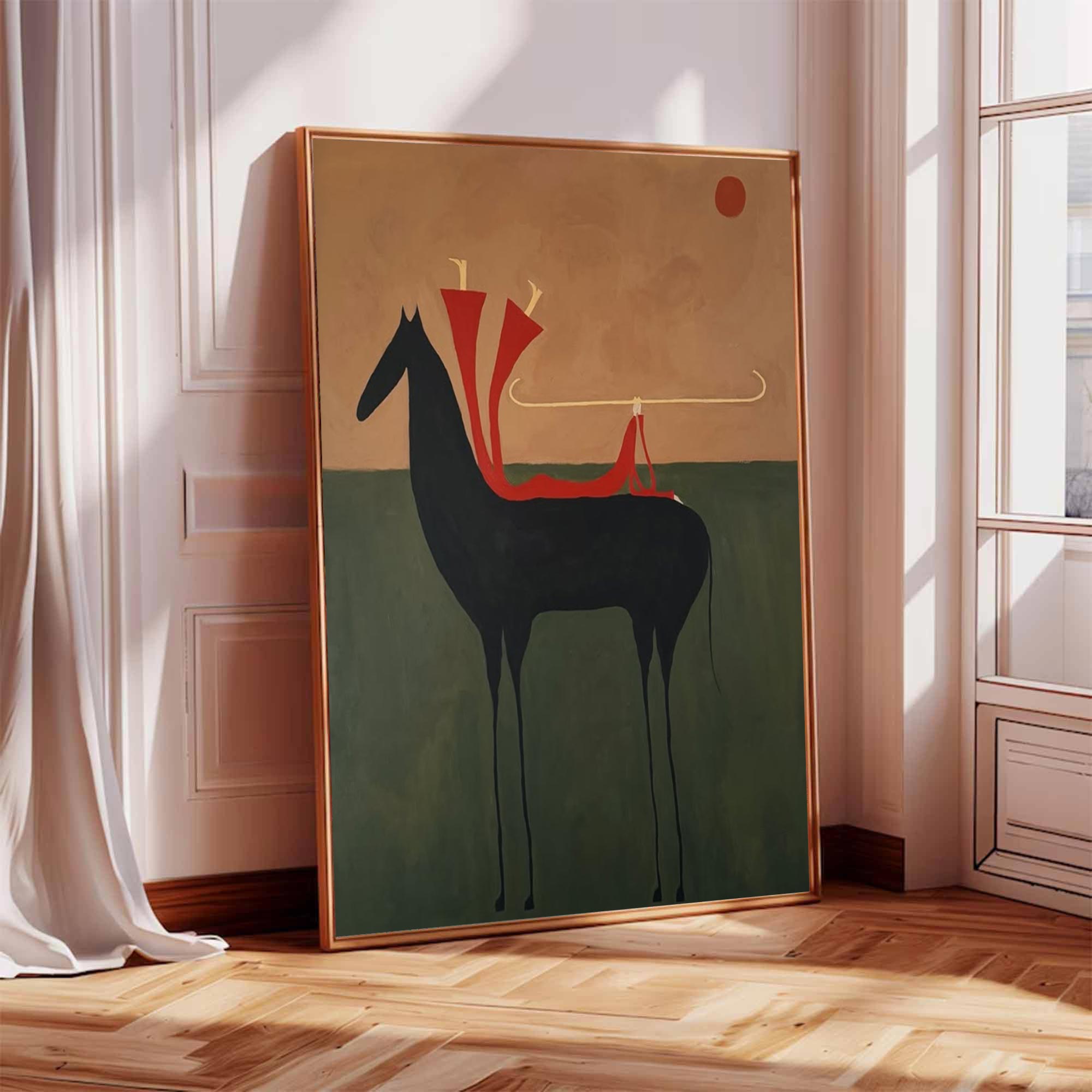 Surreal Horse & Rider Art Painting Whimsical Folk Art Wall Decor Quirky Equestrian Painting