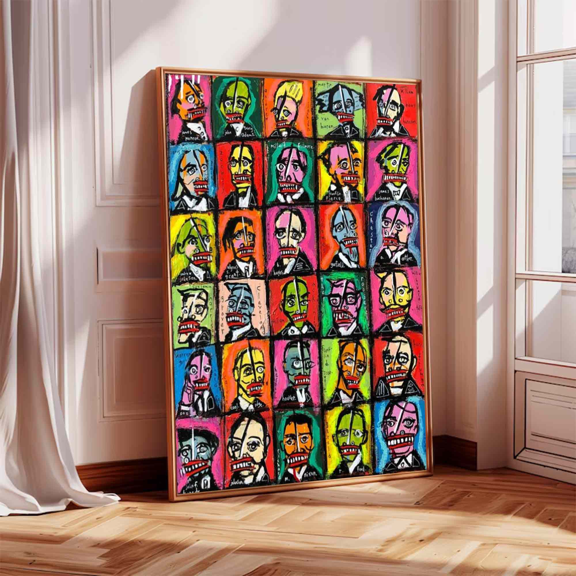 Pop Art Presidents Abstract Graffiti Style Portrait Painting Colorful Modern Political Wall Art