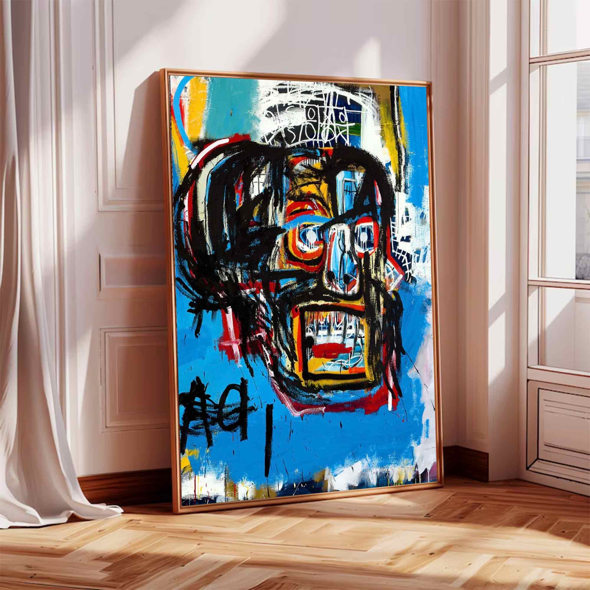 Basquiat style Blue abstract art Basquiat Colorful abstract painting 