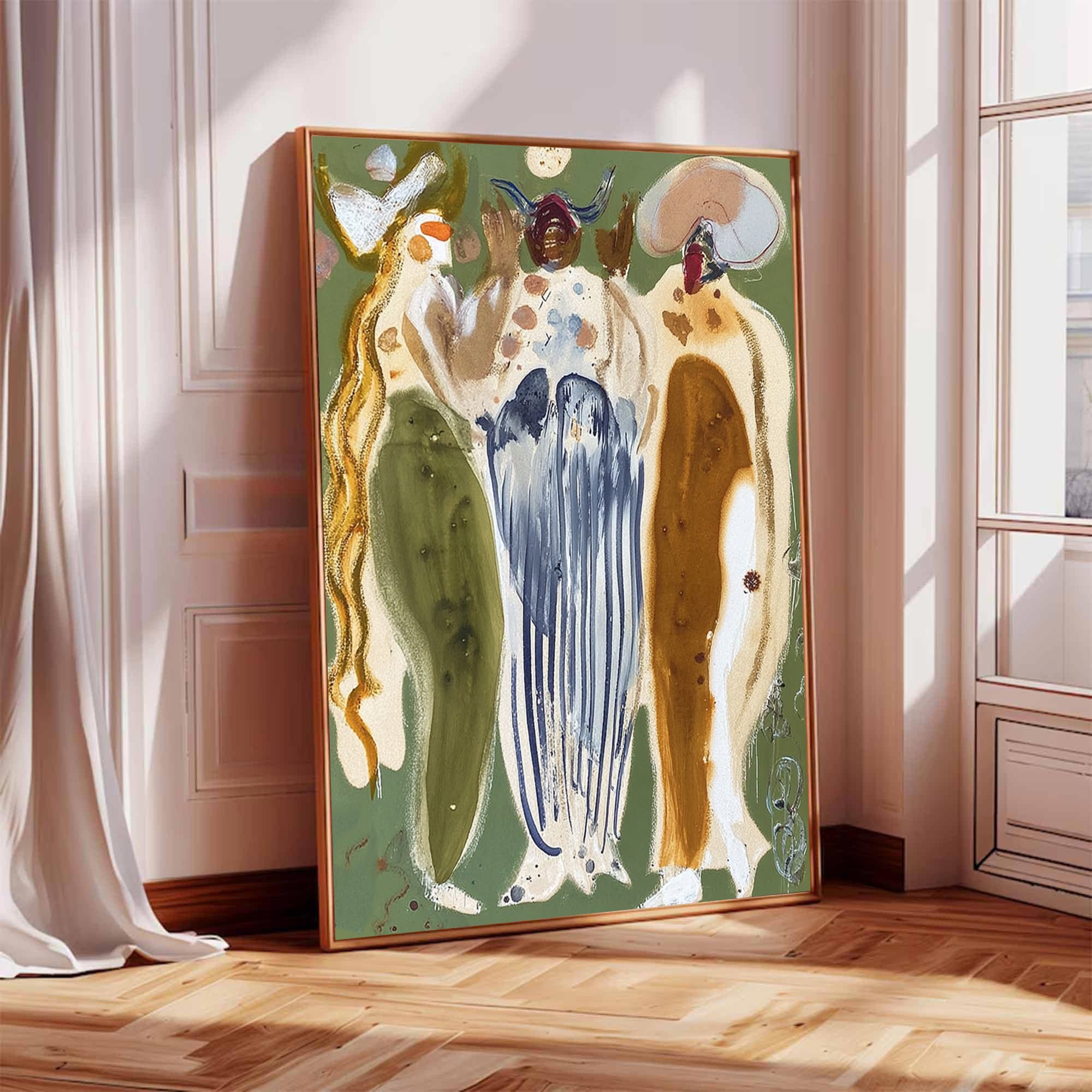 Retro Portrait Art Contemporary Folk Painting Bold Color Figurative Art