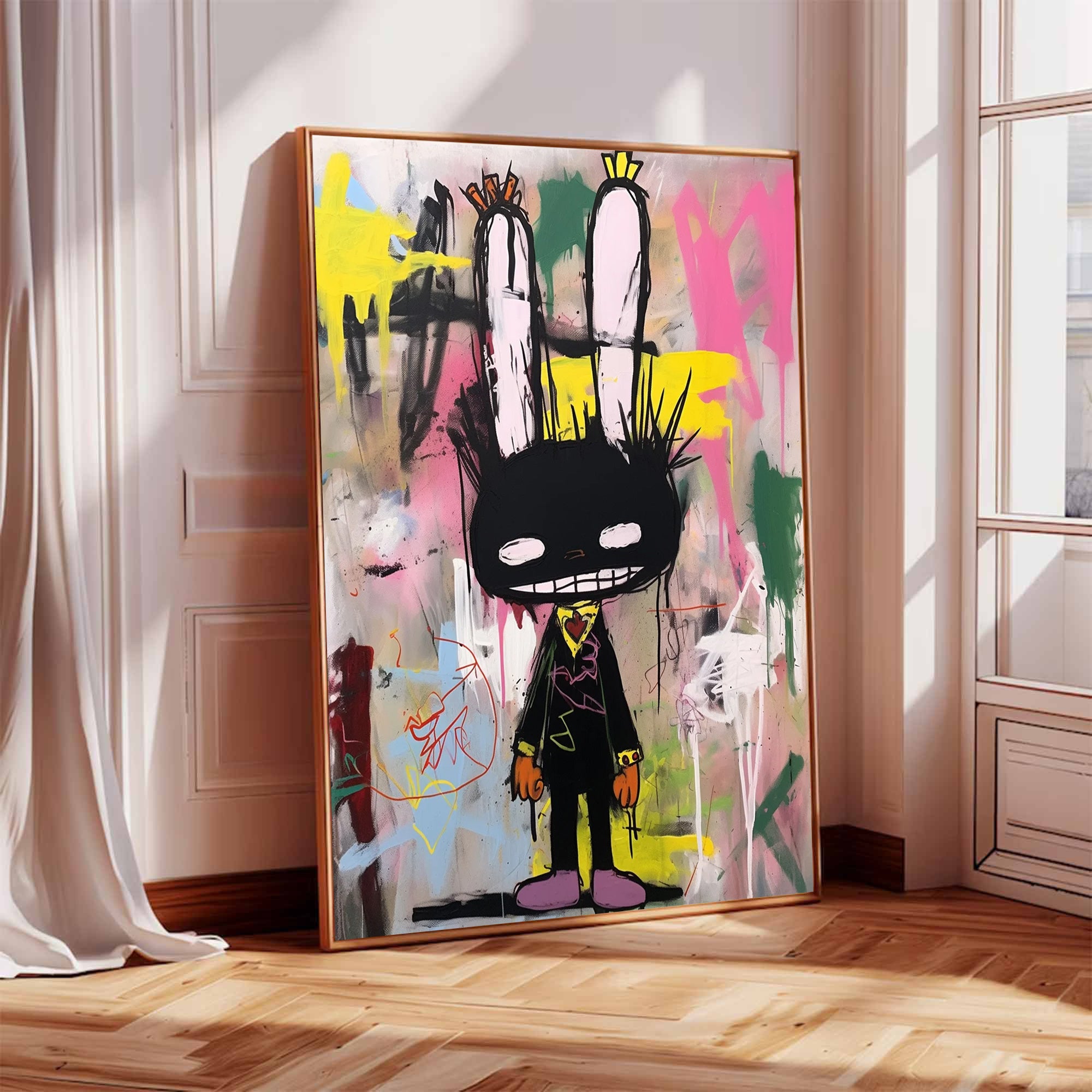 Pop art colorful modern joint graffiti art, rabbit abstract painting
