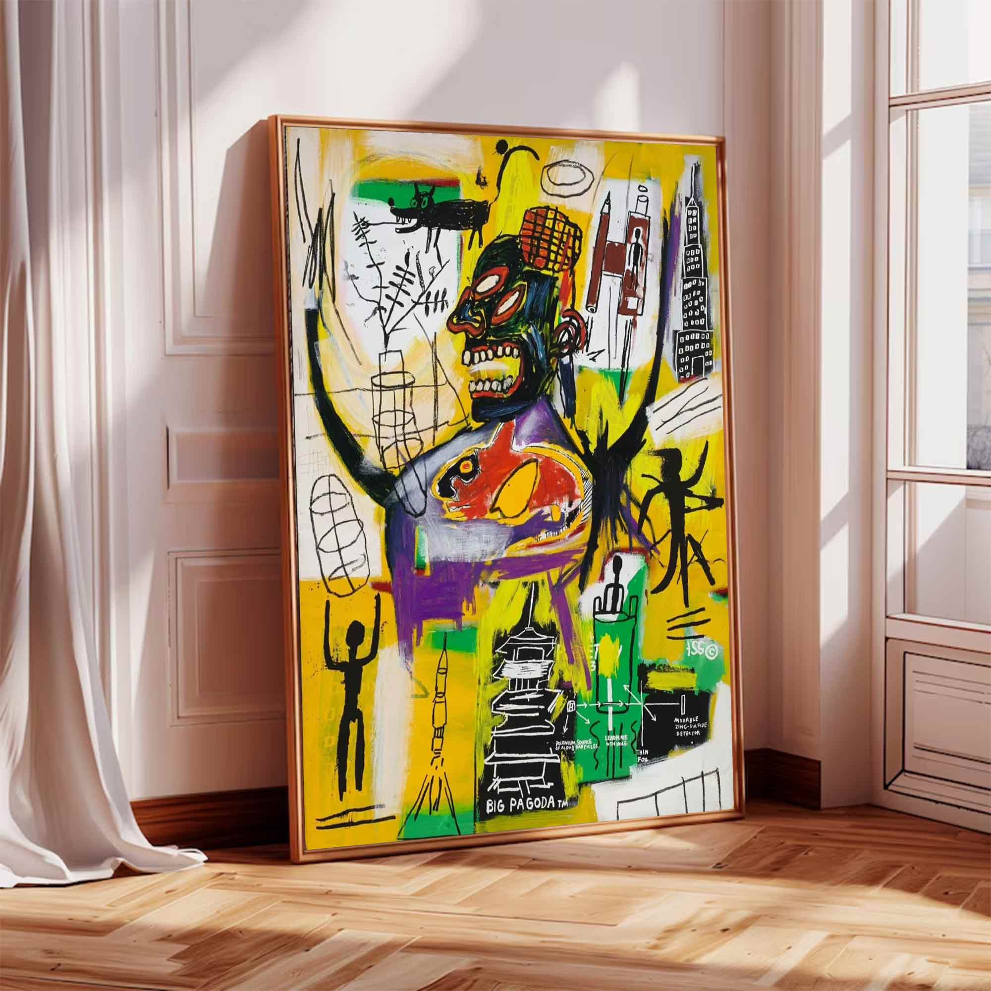 street graffiti art,vibrant colorful canvas style of Basquiat,Pop art