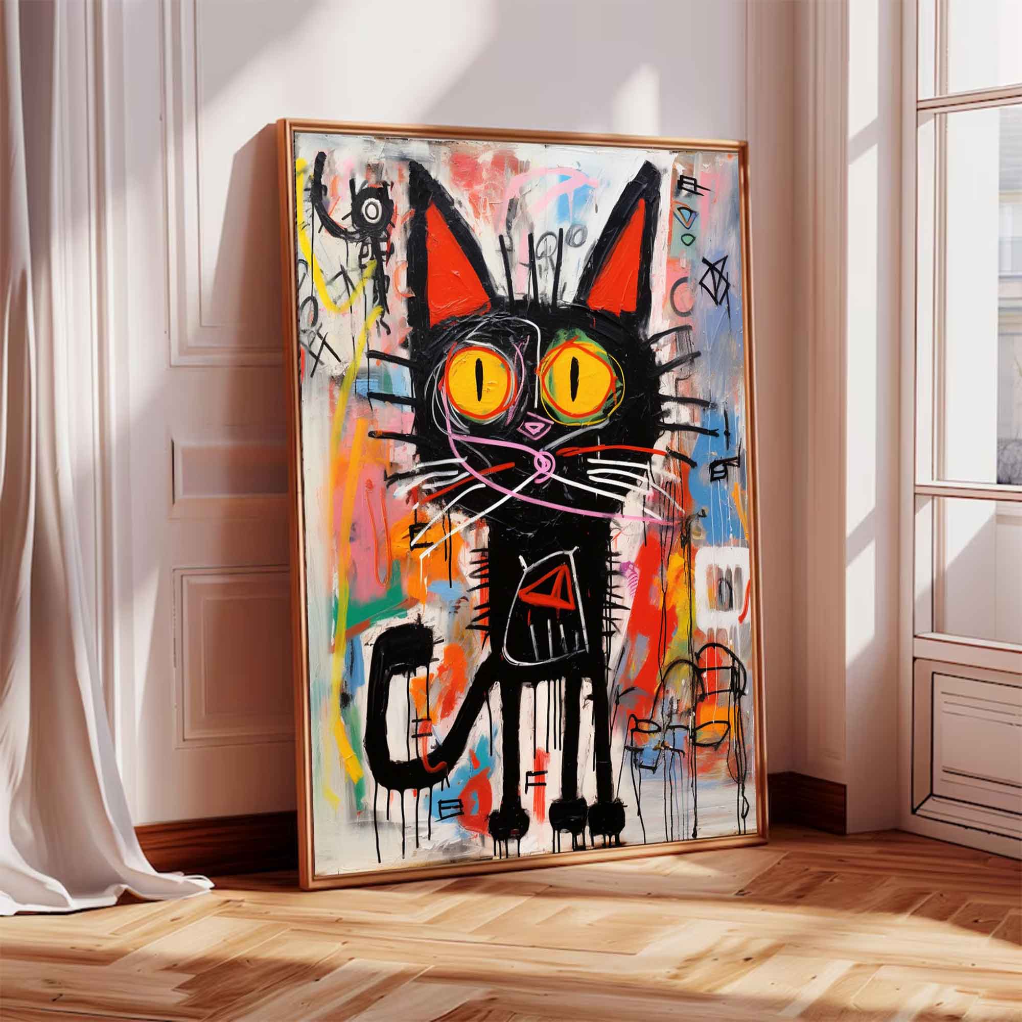 Colorful Pop Art Cat Canvas Abstract Cat Wall Art Modern Street Art Cat