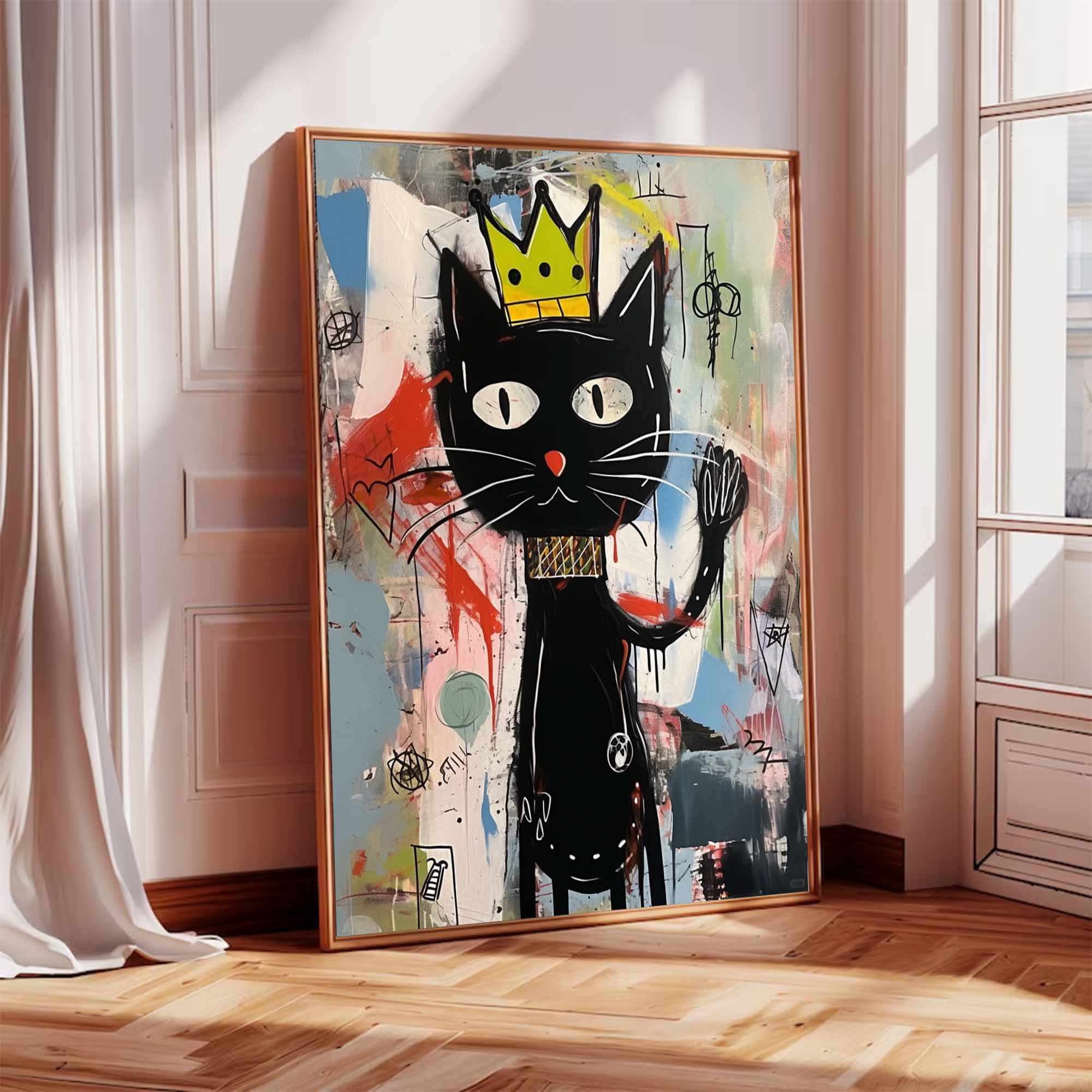 Graffiti Black Cat Painting Colorful Pop Art Canvas,Street Art Cat Wall Decor