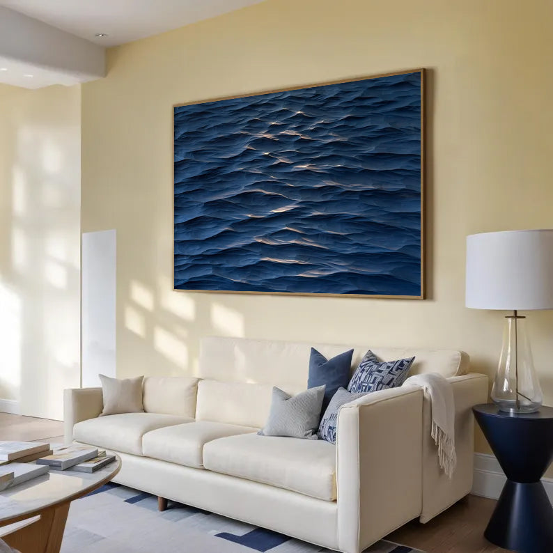 blue wave Wood Carving Wall Art: Abstract 3D Textured Sculpture art