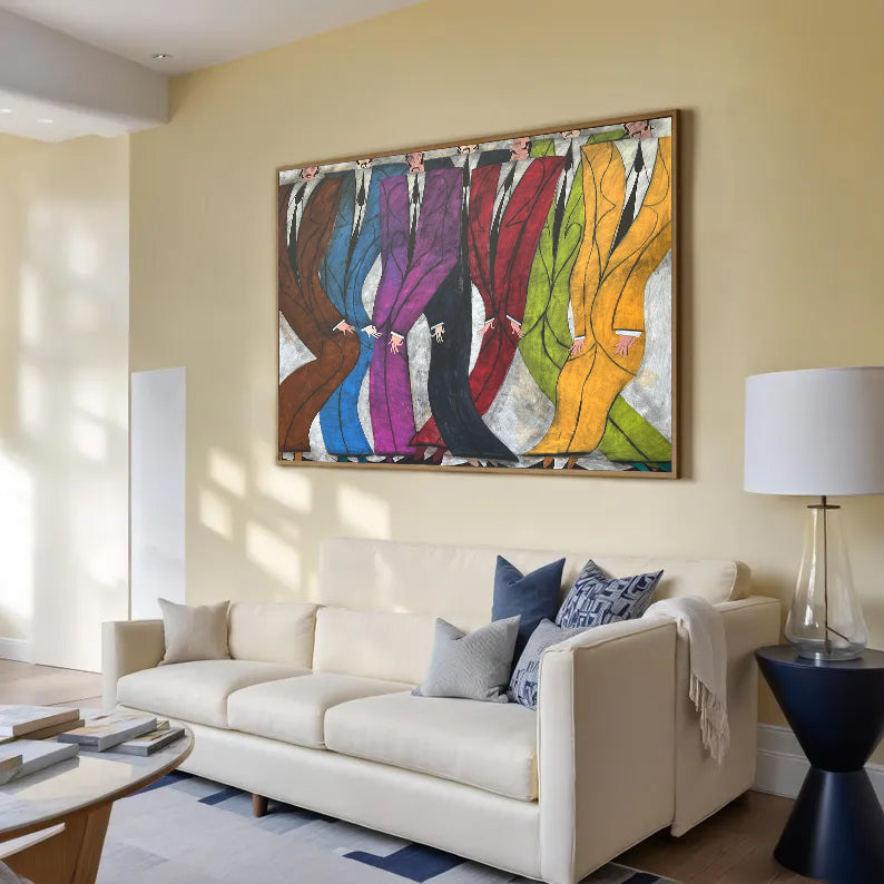 Colorful Modern Abstract Suits Oil Painting - Expressionist Gentlemen Canvas Wall Art