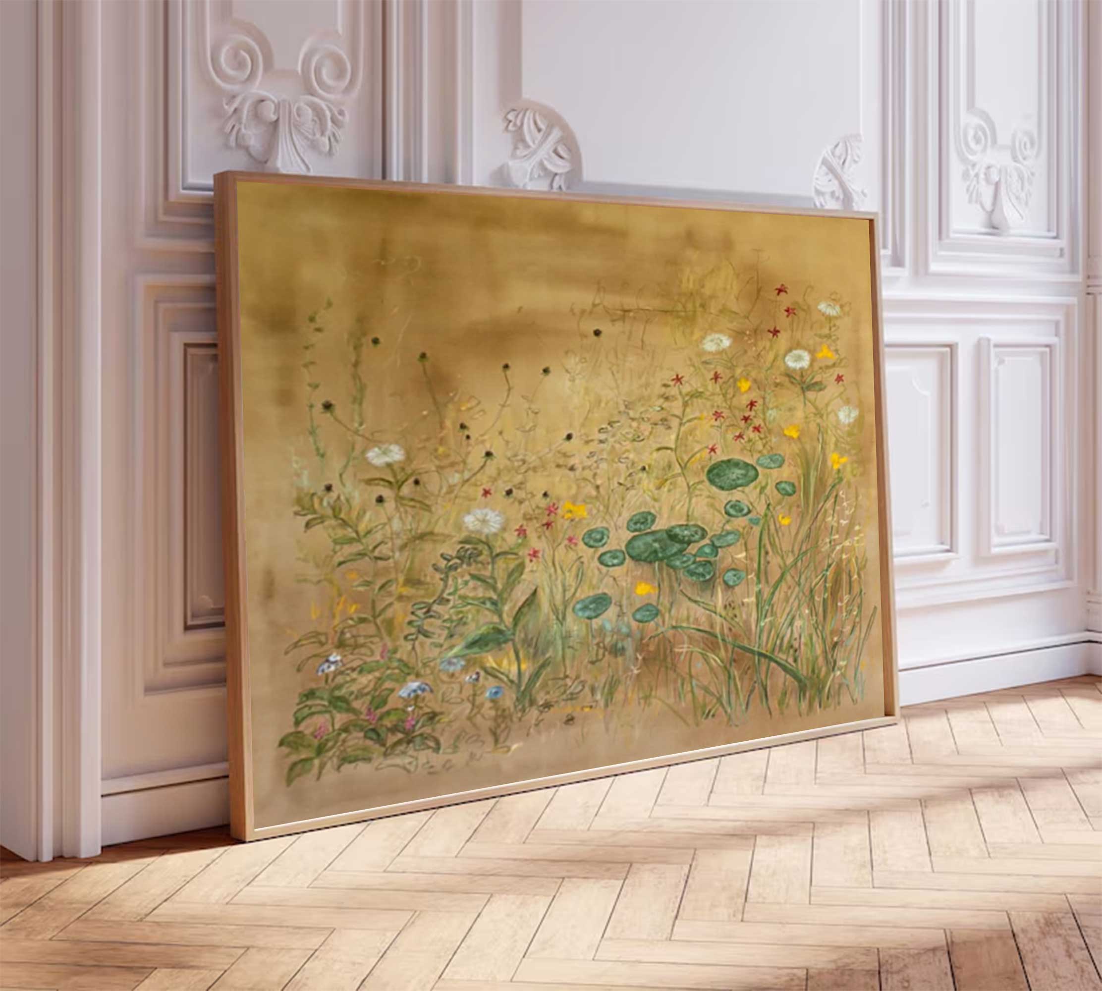 Earth toned flower painting Green plant painting, green graffiti art