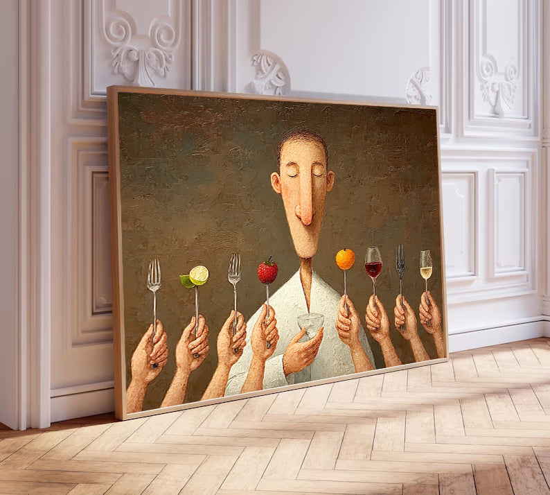 Modern Dining Room Art Kitchen Wall Art Foodie Wall Decor Fruit and Wine Art Painting