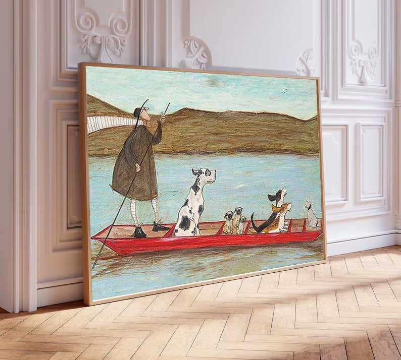 Modern Hand-Painted Canvas Wall Art, Quirky Animal Adventure Decor for Living Room