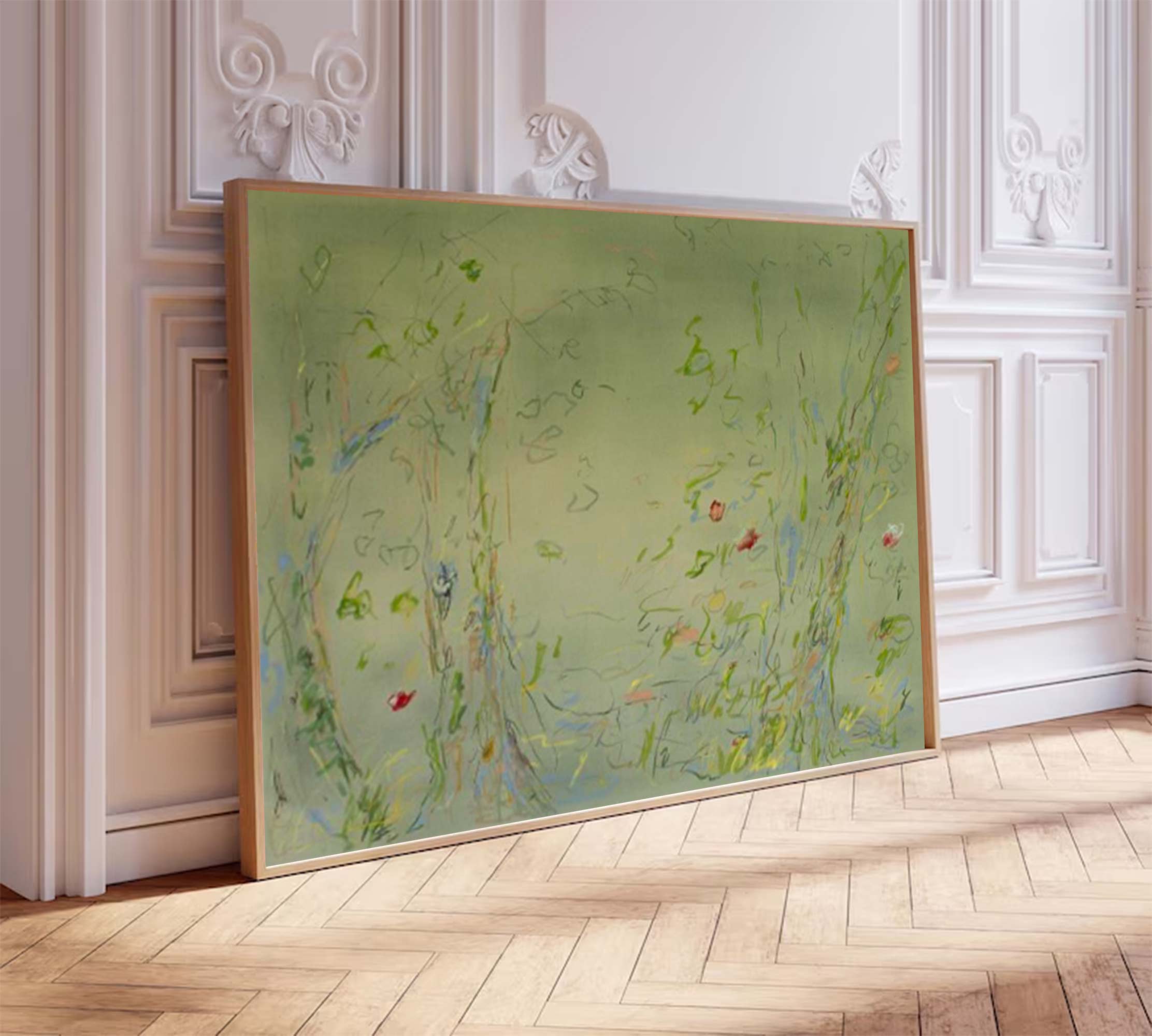 Green plant painting, green graffiti art, green flower painting