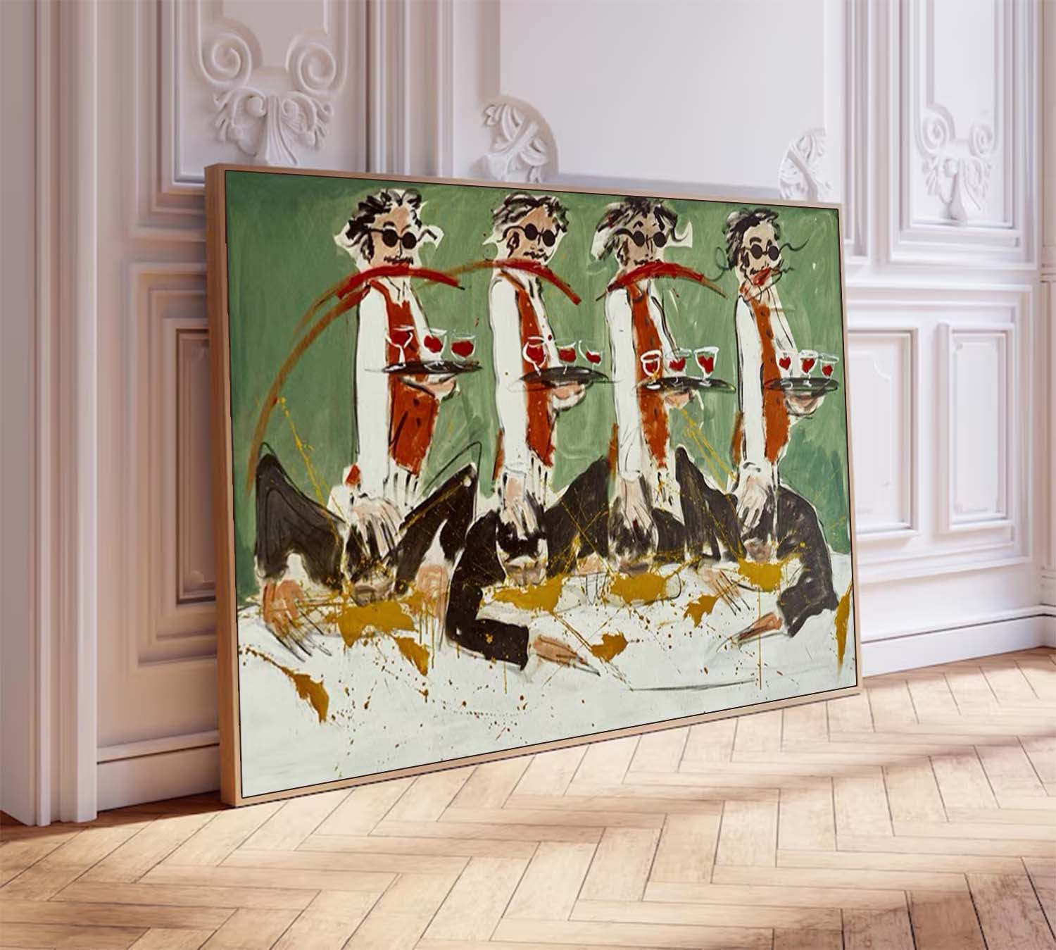 Modern Expressionist Waiter Oil Painting - Whimsical Bar & Dining Room Wall Art