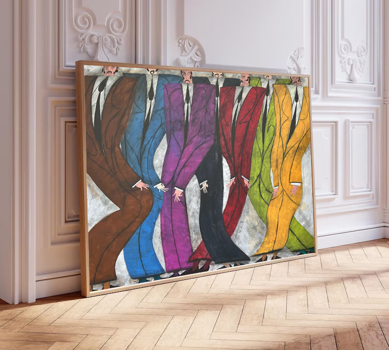 Colorful Modern Abstract Suits Oil Painting - Expressionist Gentlemen Canvas Wall Art