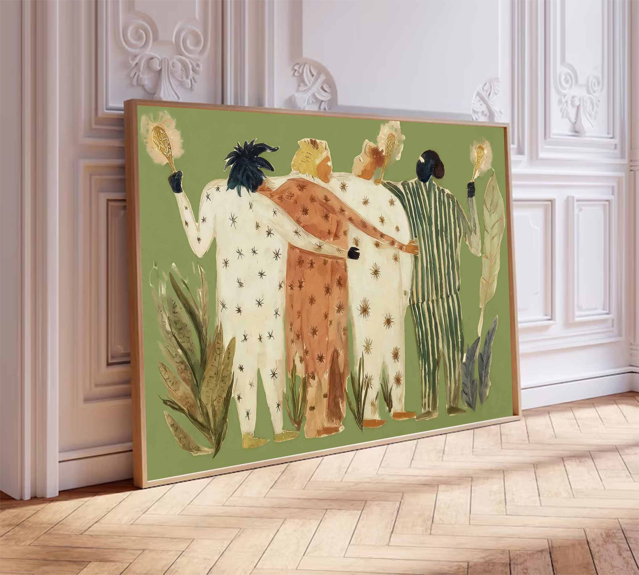 Abstract figure painting, colorful figure graffiti wall decor painting green graffiti art 