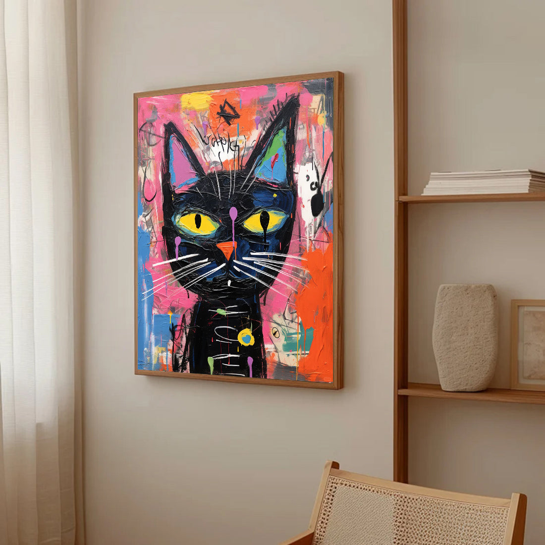Colorful Pop Art Cat Canvas Modern Street Art Cat Urban Art Cat Decor