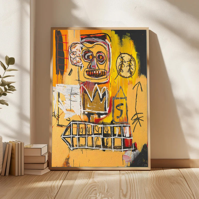 Basquiat style painting Colorful abstract art Basquiat style yellow abstract art