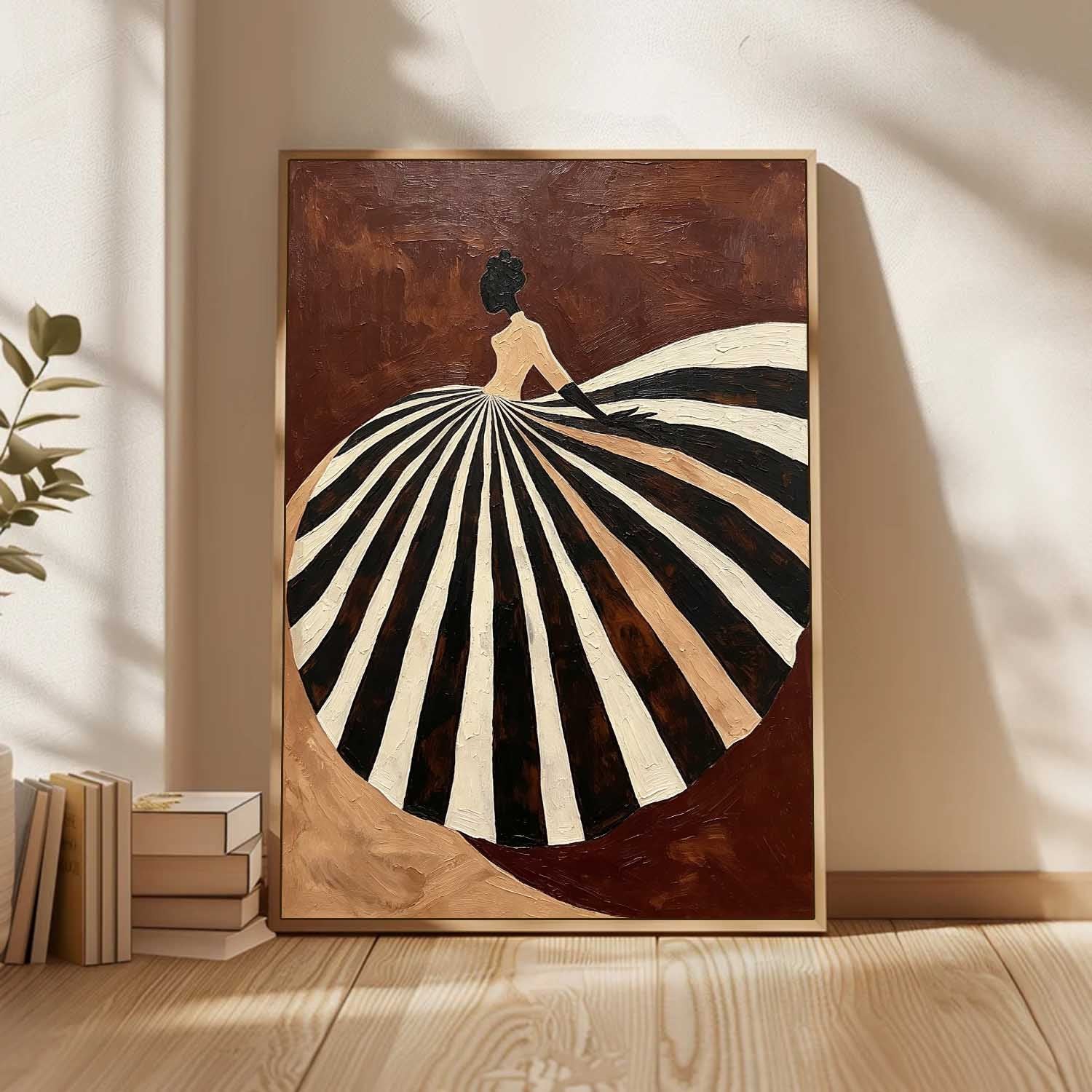 Modern Mid-century Figurative Canvas Painting, Brown and Neutral Tone Luxury Decor